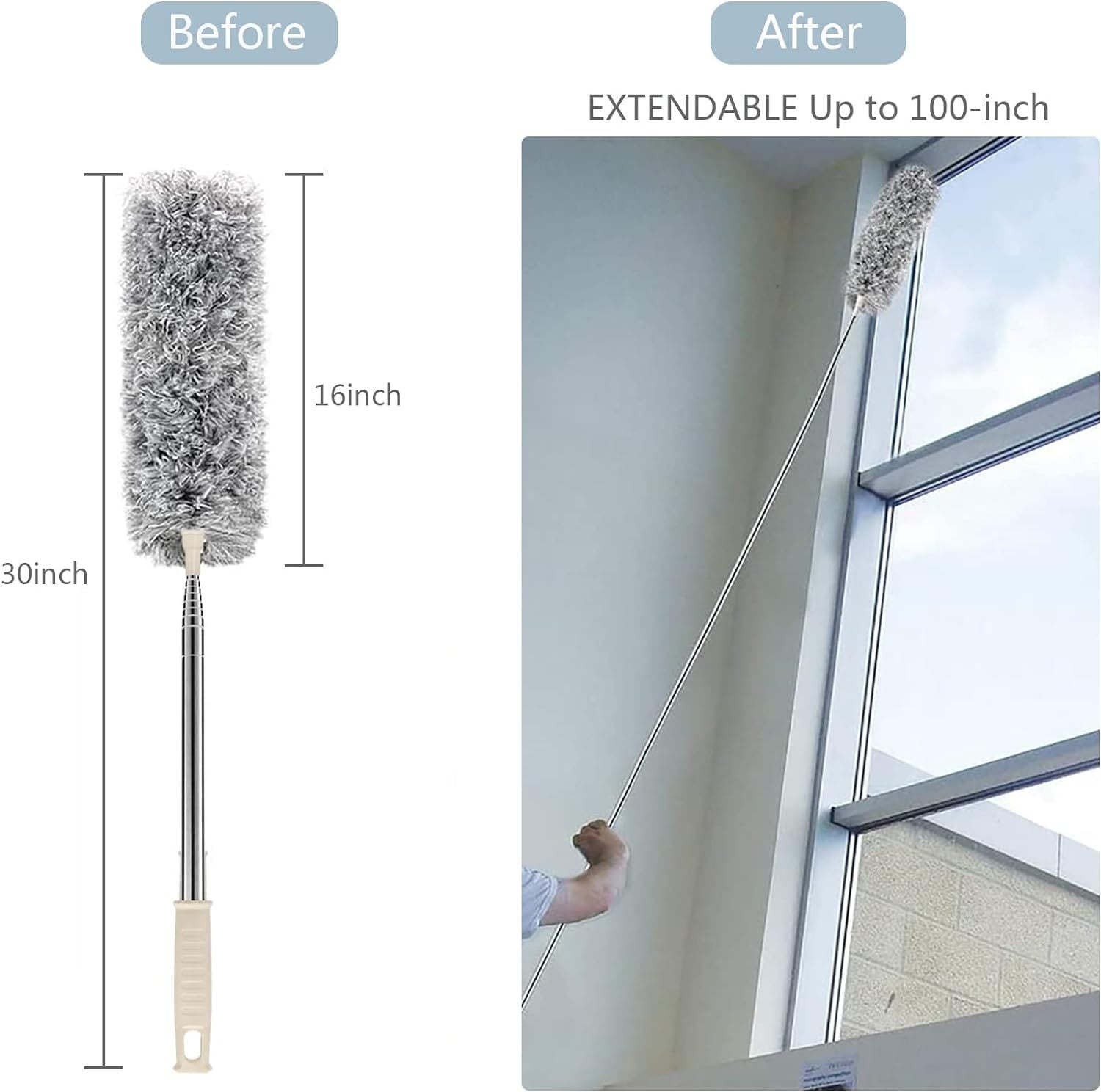 Microfiber Duster with Extendable Pole Bendable Long Handle Fan & Ceiling Cleaner