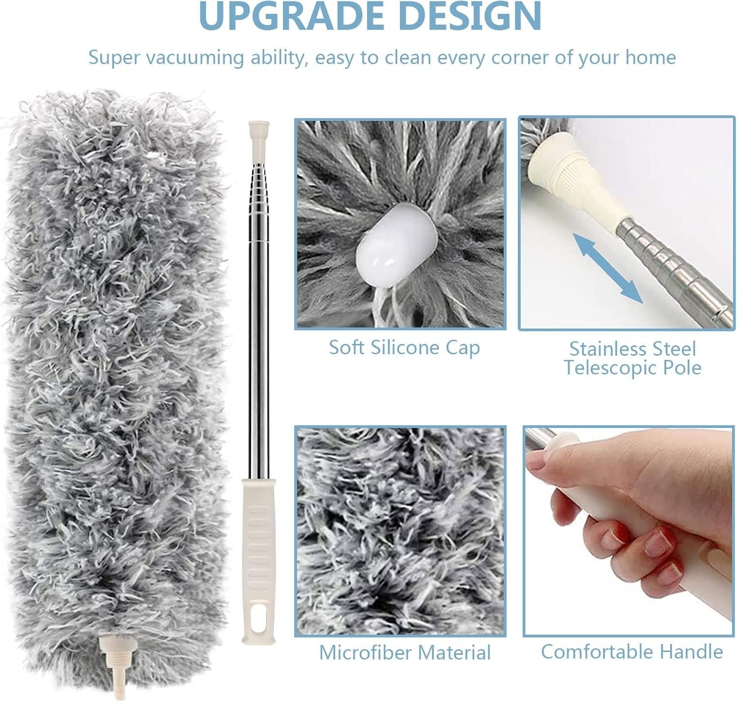 Microfiber Duster with Extendable Pole Bendable Long Handle Fan & Ceiling Cleaner