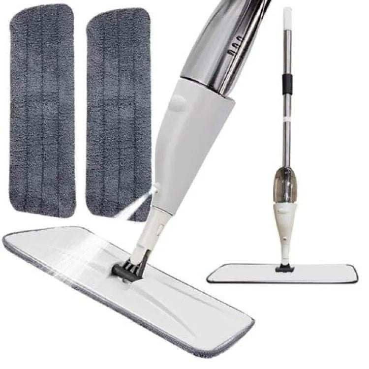 "360° Water Spray Mop with Refillable Bottle – Flat Microfiber Floor Cleaner for All Surfaces