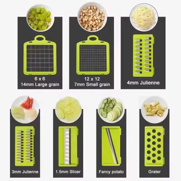 Multifunctional Vegetable Slicer & Chopper – 7-in-1 Cutter, Grater & Shredder with Basket