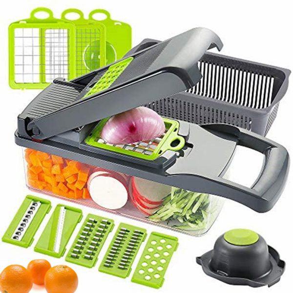 Multifunctional Vegetable Slicer & Chopper – 7-in-1 Cutter, Grater & Shredder with Basket