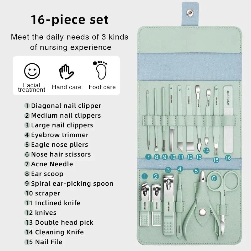 16 in 1 Nail Cutter Set Manicure Pedicure Kit Nail Care Tools