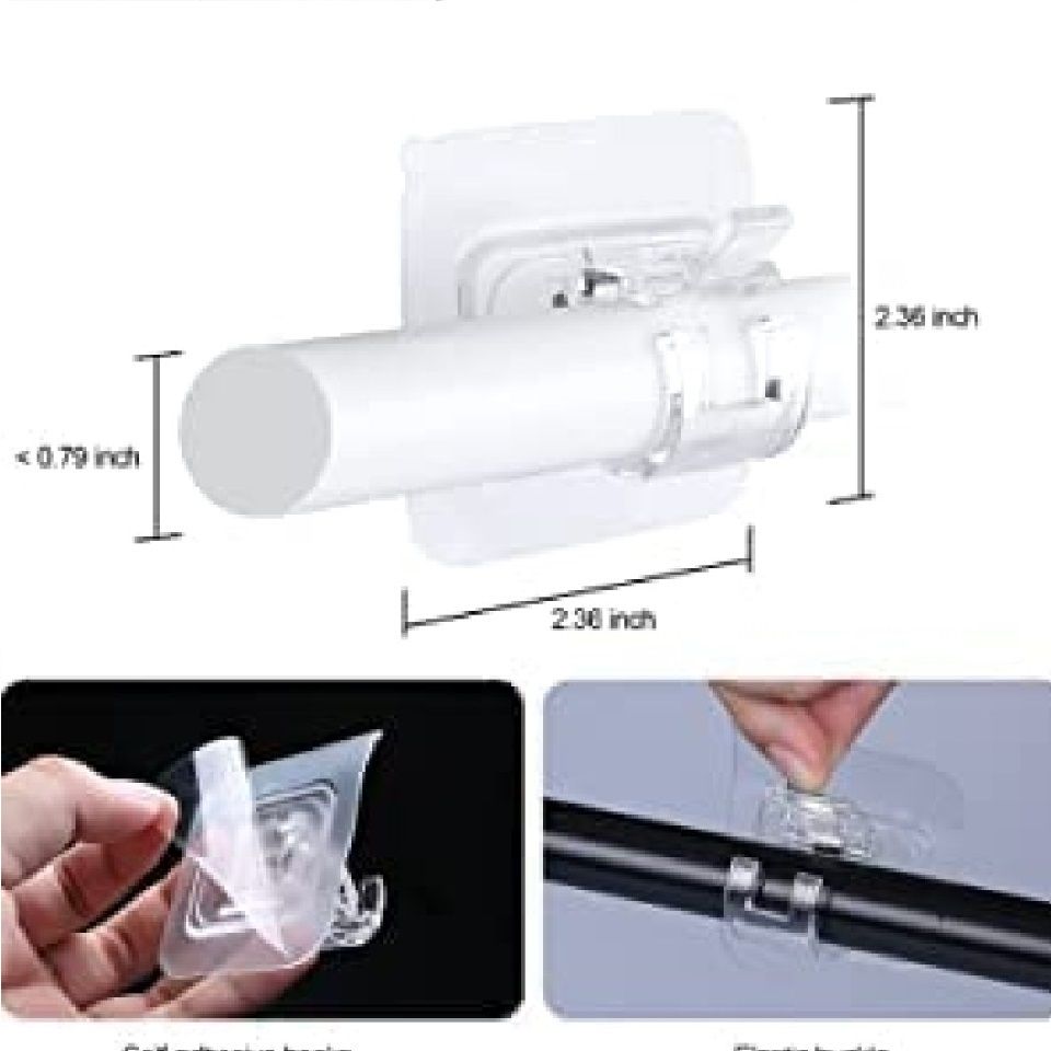 Transparent PVC Adhesive Curtain Rod Hooks – Pack of 2 | No Drill