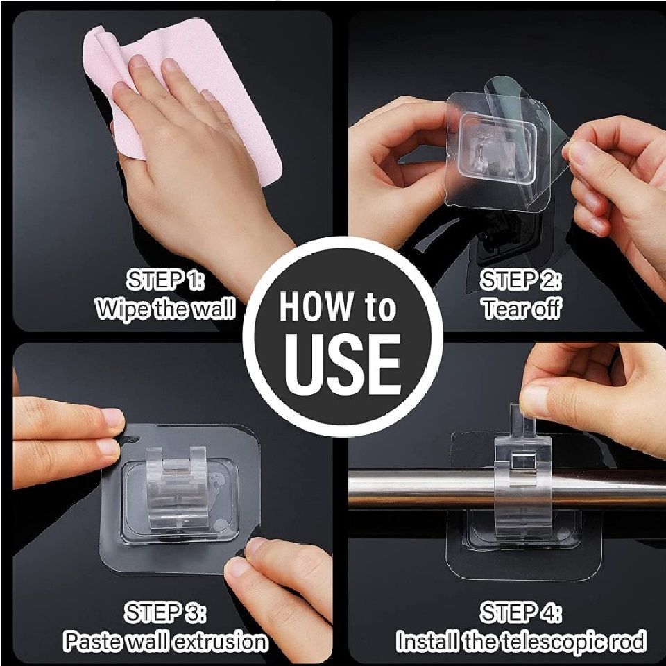 Transparent PVC Adhesive Curtain Rod Hooks – Pack of 2 | No Drill