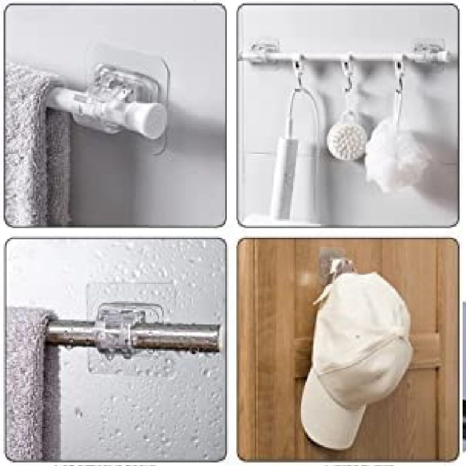 Transparent PVC Adhesive Curtain Rod Hooks – Pack of 2 | No Drill