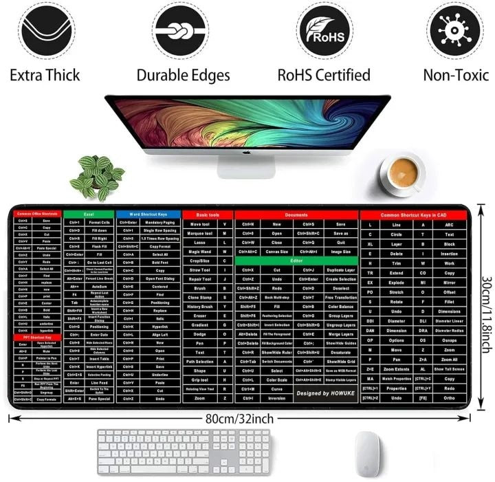Keyboard Shortcut Mouse Pad Office & Excel Cheat Sheet Mat