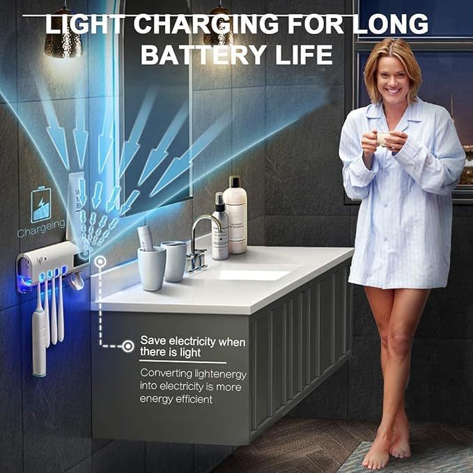 UV Toothbrush Holder with Toothpaste Dispenser – Solar & USB Powered