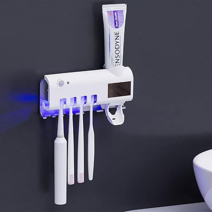 UV Toothbrush Holder with Toothpaste Dispenser – Solar & USB Powered