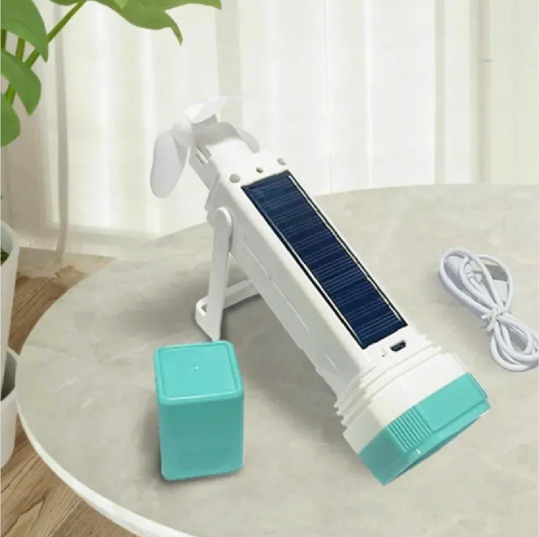 Solar Rechargeable LED Flashlight with Fan & Lantern – 3-in-1 Emergency Light