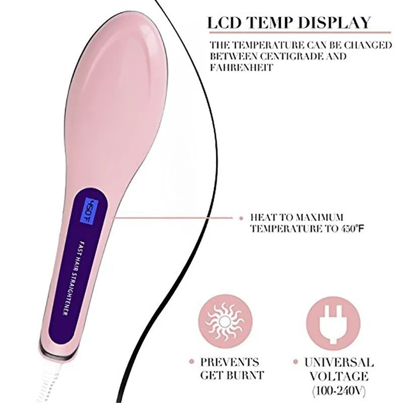 Digital Fast Hair Straightener Brush – Electric Hot Comb with LCD & Anti-Frizz Design